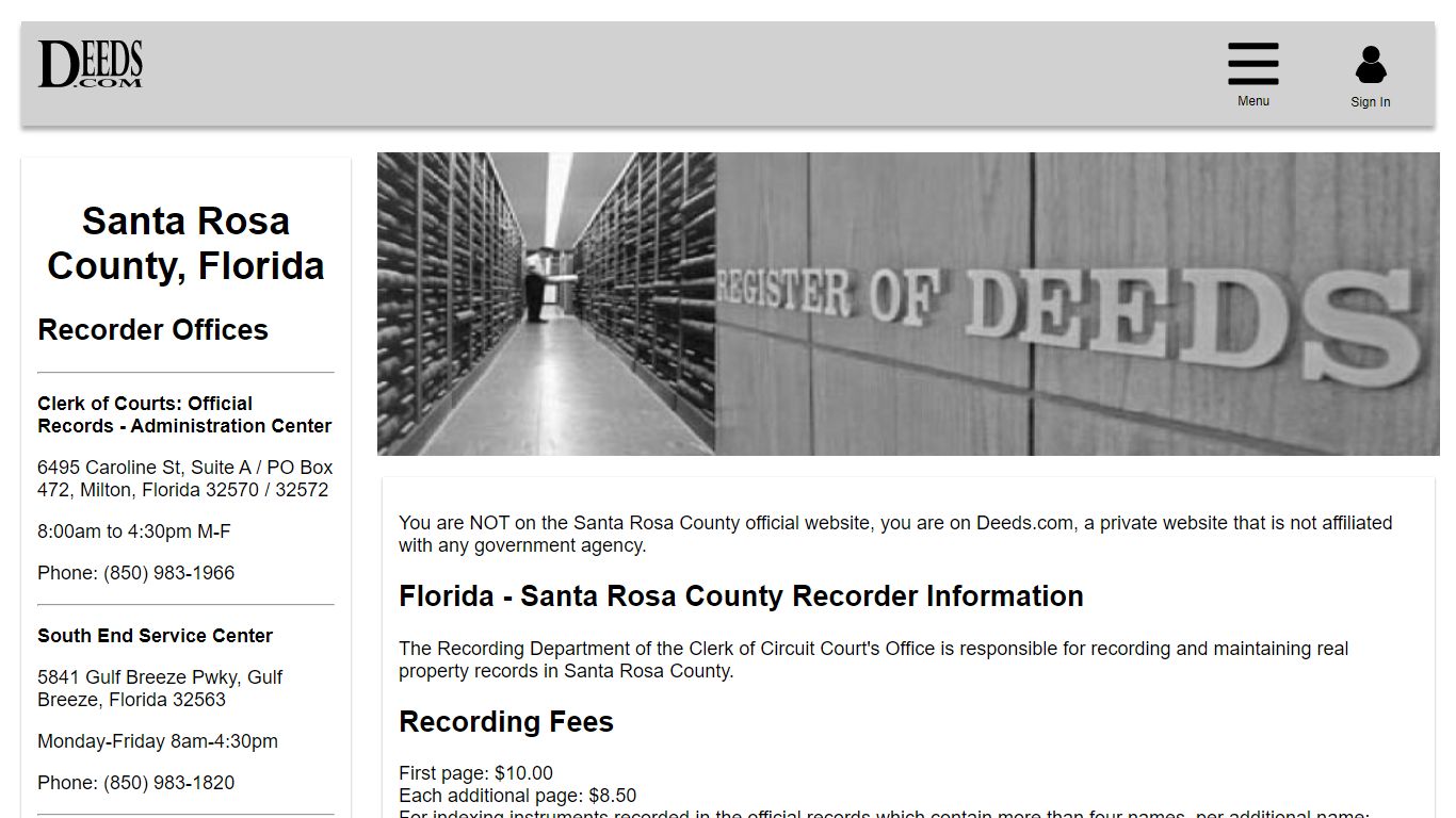 Santa Rosa County Recorder Information Florida - Deeds.com